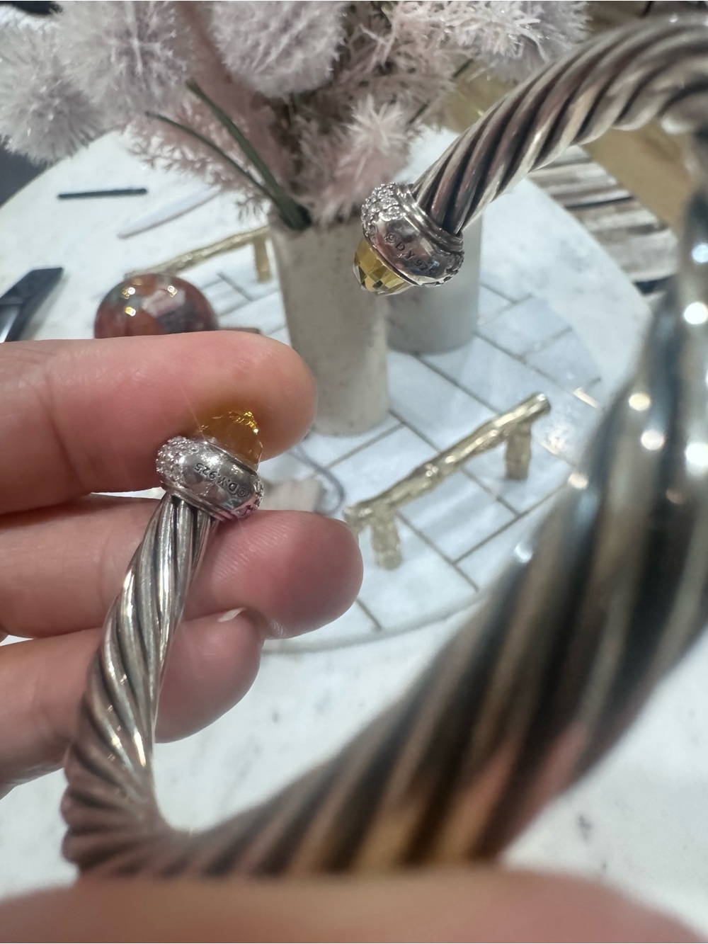 David Yurman Silver Cable Bracelet with Citrine and Diamond Caps - Picture 5 of 5